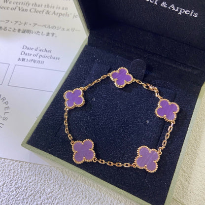 [Super Jewellery]CLOVER  5 MOTIFS  PURPLE VIOLET BRACELET