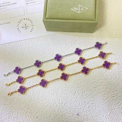 [Super Jewellery]CLOVER  5 MOTIFS  PURPLE VIOLET BRACELET