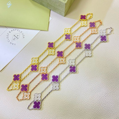 [Super Jewellery]CLOVER 10 MOTIFS  PURPLE VIOLET DIAMOND NECKLACE