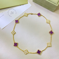 [Super Jewellery]CLOVER 10 MOTIFS  PURPLE VIOLET DIAMOND NECKLACE
