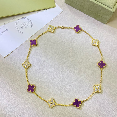 [Super Jewellery]CLOVER 10 MOTIFS  PURPLE VIOLET DIAMOND NECKLACE