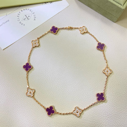 [Super Jewellery]CLOVER 10 MOTIFS  PURPLE VIOLET DIAMOND NECKLACE