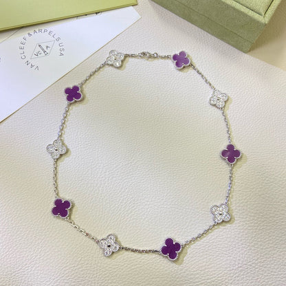 [Super Jewellery]CLOVER 10 MOTIFS  PURPLE VIOLET DIAMOND NECKLACE