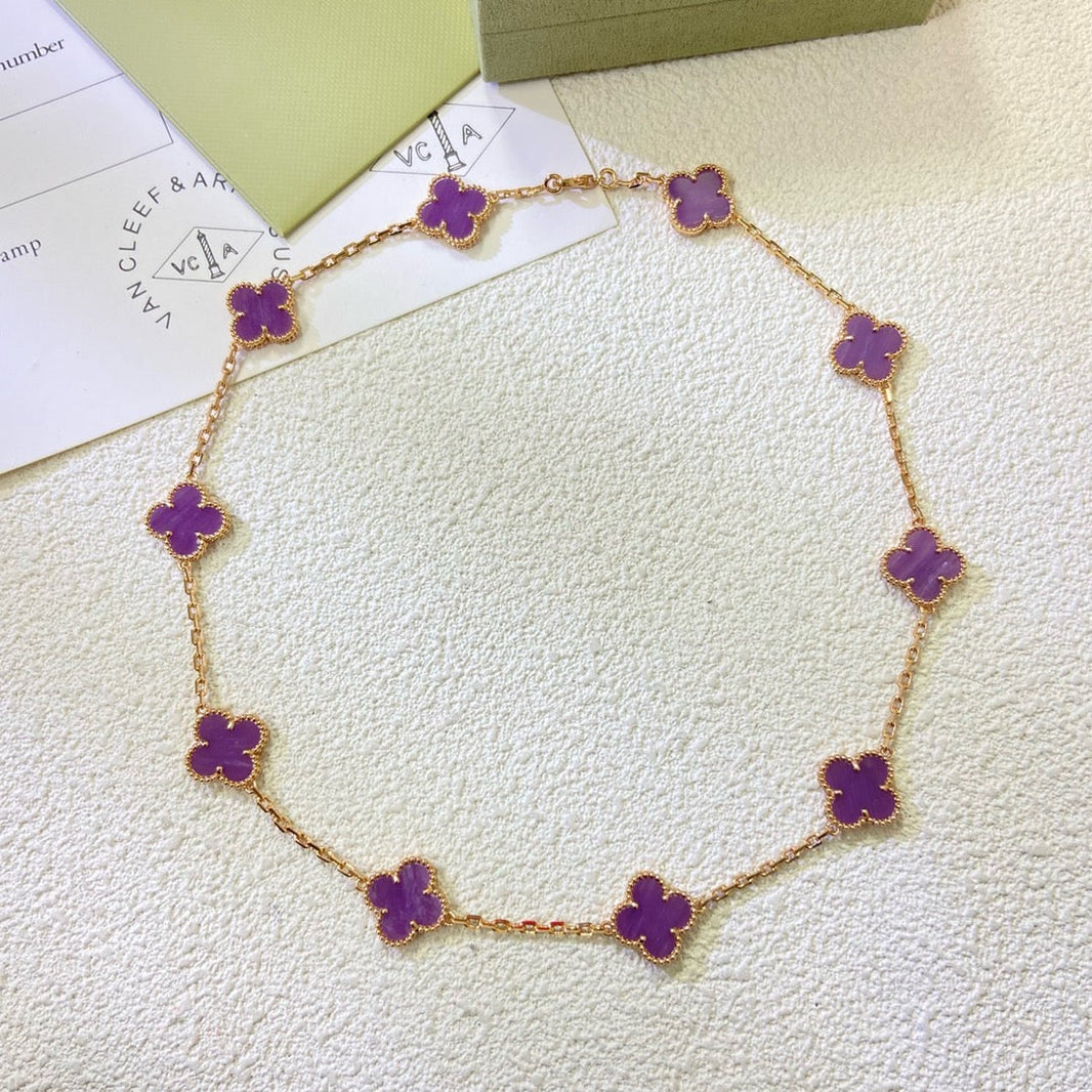 [Super Jewellery]CLOVER 10 MOTIFS  PURPLE VIOLET  NECKLACE