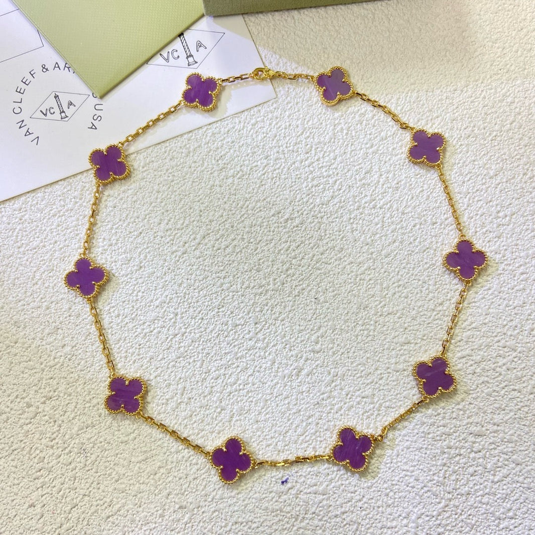 [Super Jewellery]CLOVER 10 MOTIFS  PURPLE VIOLET  NECKLACE