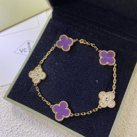 [Super Jewellery]CLOVER  5 MOTIFS  PURPLE VIOLET DIAMOND BRACELET
