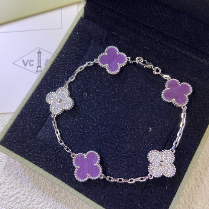 [Super Jewellery]CLOVER  5 MOTIFS  PURPLE VIOLET DIAMOND BRACELET