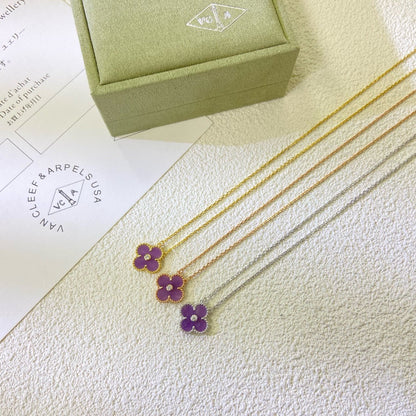 [Super Jewellery]CLOVER 15MM DIAMOND  PURPLE VIOLET NECKLACE