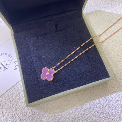 [Super Jewellery]CLOVER 15MM DIAMOND  PURPLE VIOLET NECKLACE