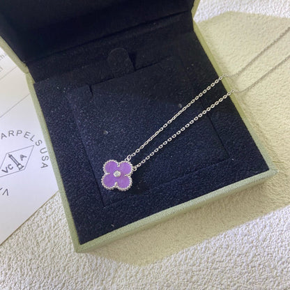 [Super Jewellery]CLOVER 15MM DIAMOND  PURPLE VIOLET NECKLACE