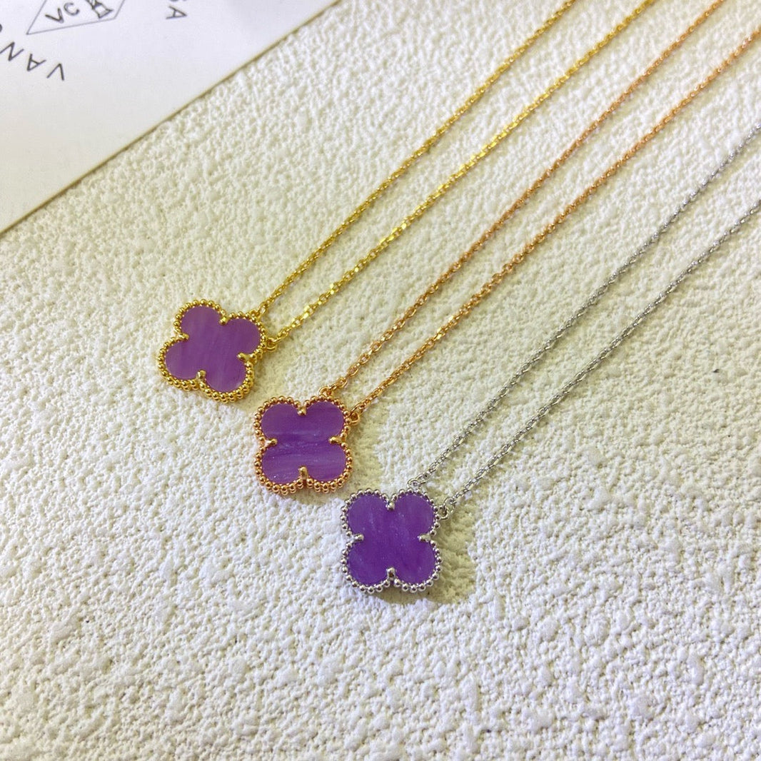 [Super Jewellery]CLOVER 15MM  PURPLE VIOLET NECKLACE