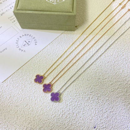 [Super Jewellery]CLOVER 15MM  PURPLE VIOLET NECKLACE