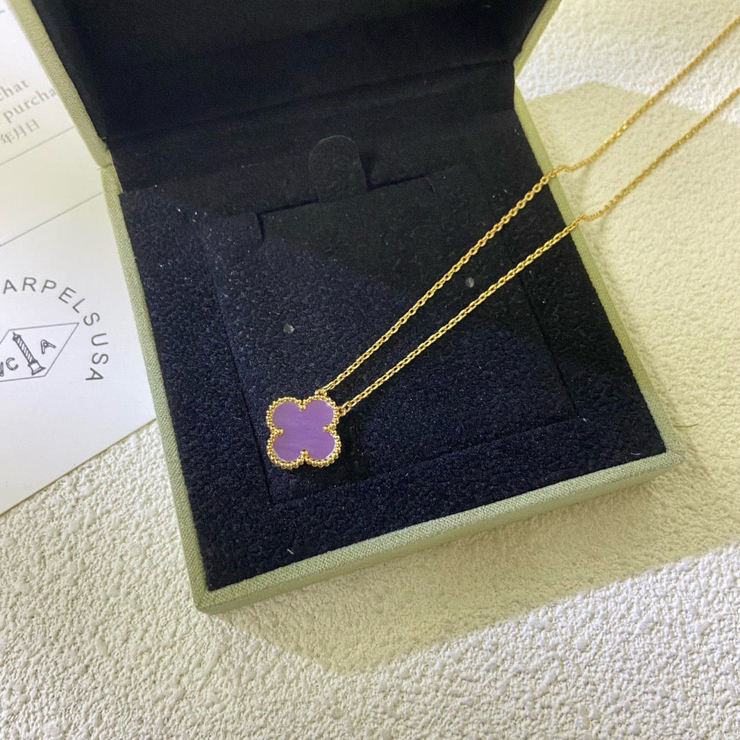[Super Jewellery]CLOVER 15MM  PURPLE VIOLET NECKLACE