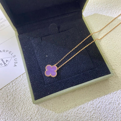 [Super Jewellery]CLOVER 15MM  PURPLE VIOLET NECKLACE