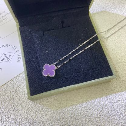 [Super Jewellery]CLOVER 15MM  PURPLE VIOLET NECKLACE