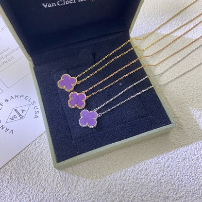 [Super Jewellery]CLOVER 15MM  PURPLE VIOLET NECKLACE