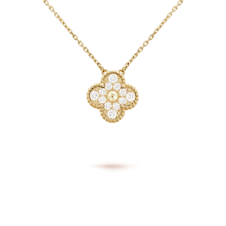 [Super Jewellery]CLOVER 15MM DIAMOND SINGLE FLOWER NECKLACE