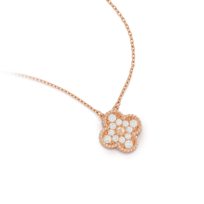[Super Jewellery]CLOVER 15MM DIAMOND SINGLE FLOWER NECKLACE