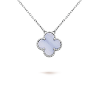 [Super Jewellery]CLOVER 15MM BLUE CHALCEDONY NECKLACE SILVER