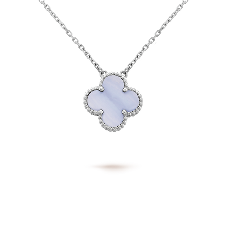 [Super Jewellery]CLOVER 15MM BLUE CHALCEDONY NECKLACE SILVER