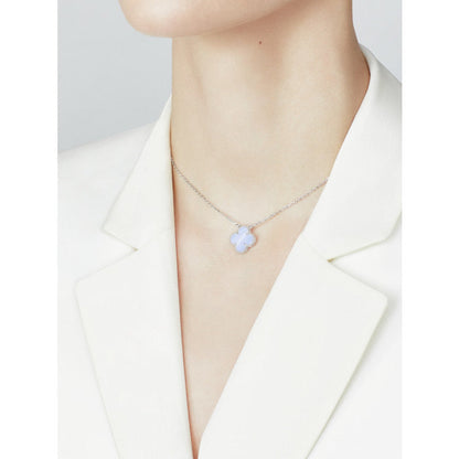 [Super Jewellery]CLOVER 15MM BLUE CHALCEDONY NECKLACE SILVER