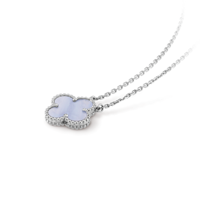 [Super Jewellery]CLOVER 15MM BLUE CHALCEDONY NECKLACE SILVER