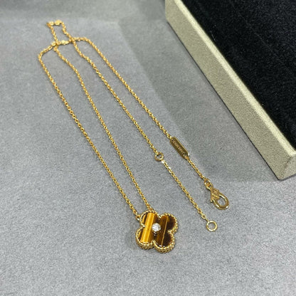 [Super Jewellery]CLOVER 15MM DIAMOND AND YELLOW TIGER'S EYE AGATE necklace