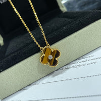[Super Jewellery]CLOVER 15MM DIAMOND AND YELLOW TIGER'S EYE AGATE necklace