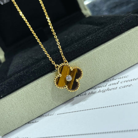 [Super Jewellery]CLOVER 15MM DIAMOND AND YELLOW TIGER'S EYE AGATE necklace