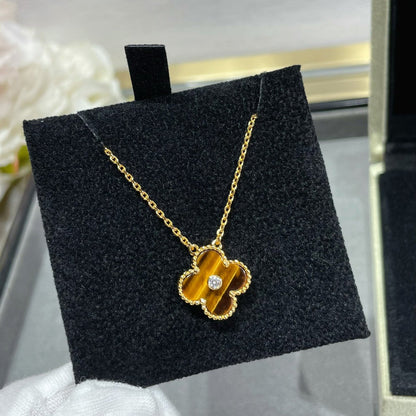 [Super Jewellery]CLOVER 15MM DIAMOND AND YELLOW TIGER'S EYE AGATE necklace
