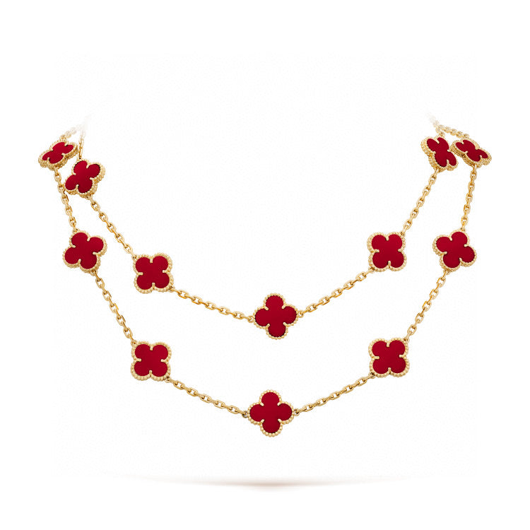 [Super Jewellery]CLOVER 20 MOTIFS CARNELIAN NECKLACE