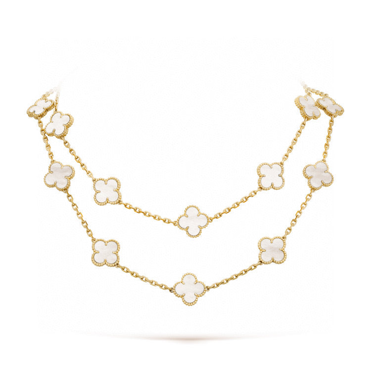 [Super Jewellery]CLOVER 20 MOTIFS WHITE MOP NECKLACE
