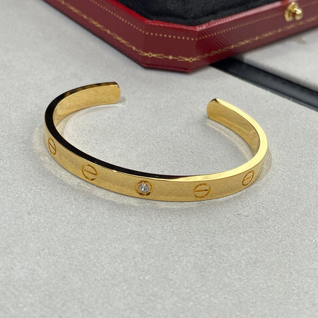 [Super Jewellery]LOVE BRACELET 6.1MM 1 DIAMOND OPEN CUFF