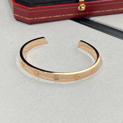[Super Jewellery]LOVE BRACELET 6.1MM 1 DIAMOND OPEN CUFF