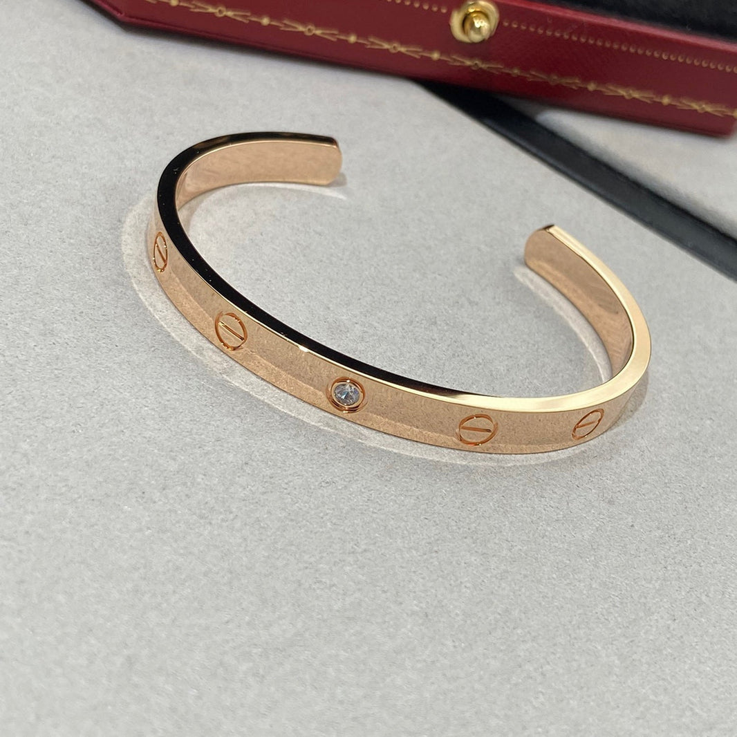[Super Jewellery]LOVE BRACELET 6.1MM 1 DIAMOND OPEN CUFF