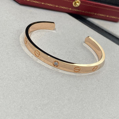 [Super Jewellery]LOVE BRACELET 6.1MM 1 DIAMOND OPEN CUFF