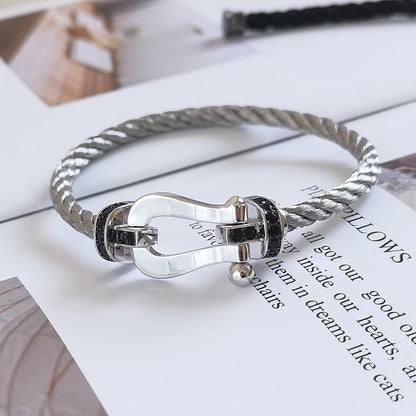 [Super Jewellery]FORCE LARGE HORSESHOE BLACK DIAMOND BRACELET SILVER