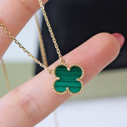 [Super Jewellery]CLOVER 15MM MALACHITE SINGLE FLOWER  NECKLACE
