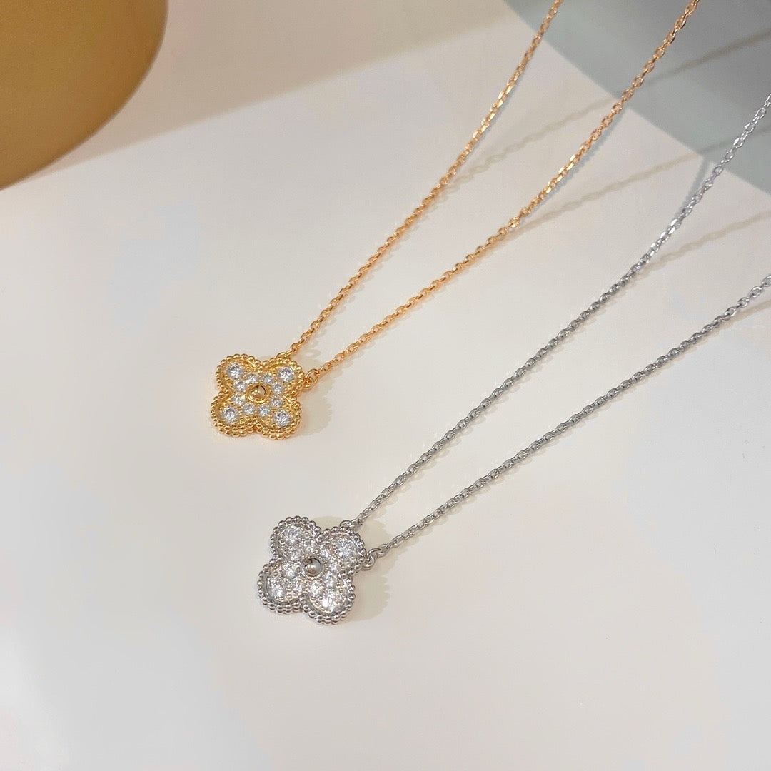 [Super CiCi ]CLOVER 15MM DIAMANT-EINZELBLUMEN-HALSKETTE