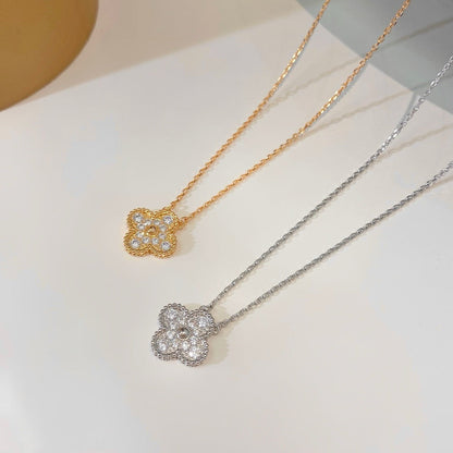 [Super Jewellery]CLOVER 15MM DIAMOND SINGLE FLOWER NECKLACE