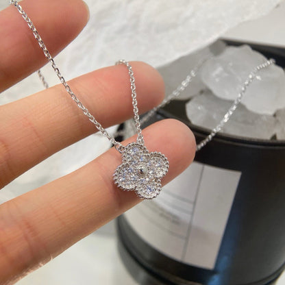 [Super Jewellery]CLOVER 15MM DIAMOND SINGLE FLOWER NECKLACE