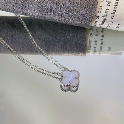 [Super Jewellery]CLOVER 15MM BLUE CHALCEDONY NECKLACE SILVER