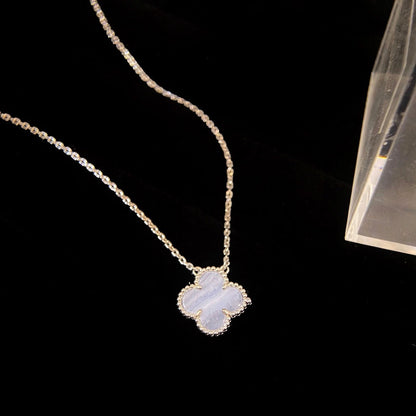 [Super Jewellery]CLOVER 15MM BLUE CHALCEDONY NECKLACE SILVER