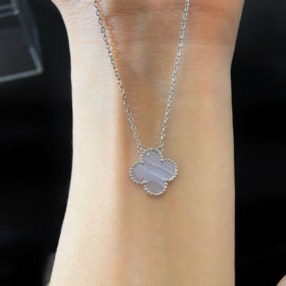 [Super Jewellery]CLOVER 15MM BLUE CHALCEDONY NECKLACE SILVER