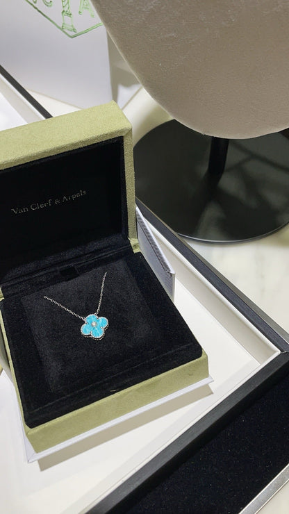 [Super Jewellery]CLOVER 15MM DIAMOND SVRES PORCELAIN  NECKLACE SILVER