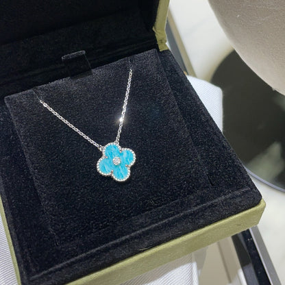 [Super Jewellery]CLOVER 15MM DIAMOND SVRES PORCELAIN  NECKLACE SILVER