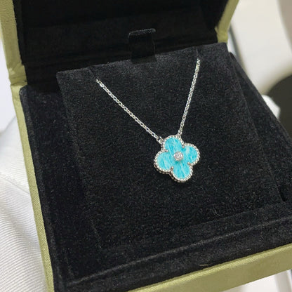 [Super Jewellery]CLOVER 15MM DIAMOND SVRES PORCELAIN  NECKLACE SILVER