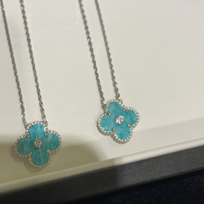 [Super Jewellery]CLOVER 15MM DIAMOND SVRES PORCELAIN  NECKLACE SILVER