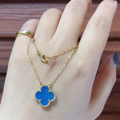[Super Jewellery]CLOVER 15MM BLUE AGATE NECKLACE