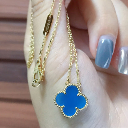 [Super Jewellery]CLOVER 15MM BLUE AGATE NECKLACE